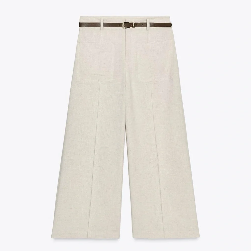 ZARA Linen blend belted ankle pants, new XL